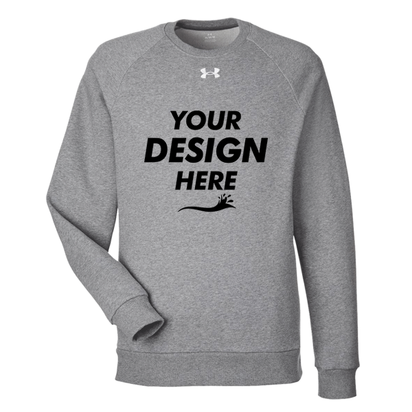 Under Armour Men's Rival Fleece Crewneck Sweatshirt, Cs Grey Light Heather / White, Front view, Mockup