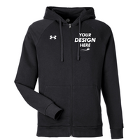 Under Armour Men's Rival Fleece Full-Zip, Black / White, Front view, Mockup