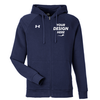 Under Armour Men's Rival Fleece Full-Zip, Midnight Navy / White, Front view, Mockup