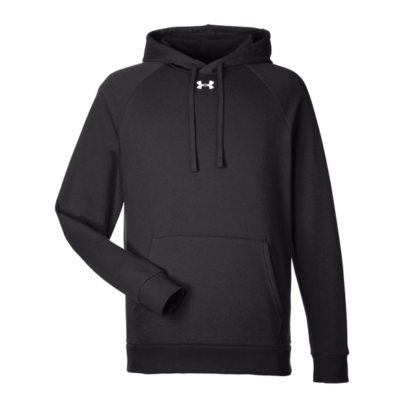 Under Armour Men's Rival Fleece Hooded Sweatshirt, Black / White, Front view