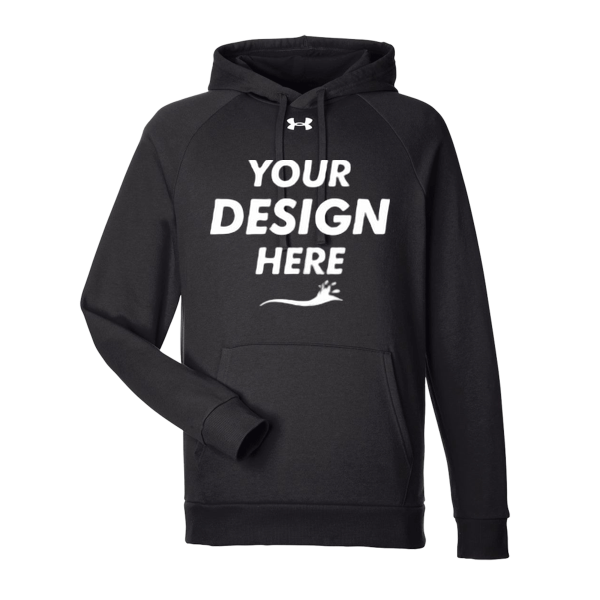 Under Armour Men's Rival Fleece Hooded Sweatshirt, Black / White, Front view, Mockup