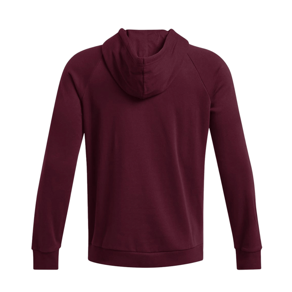 Under Armour Men's Rival Fleece Hooded Sweatshirt, Maroon / White, Back view