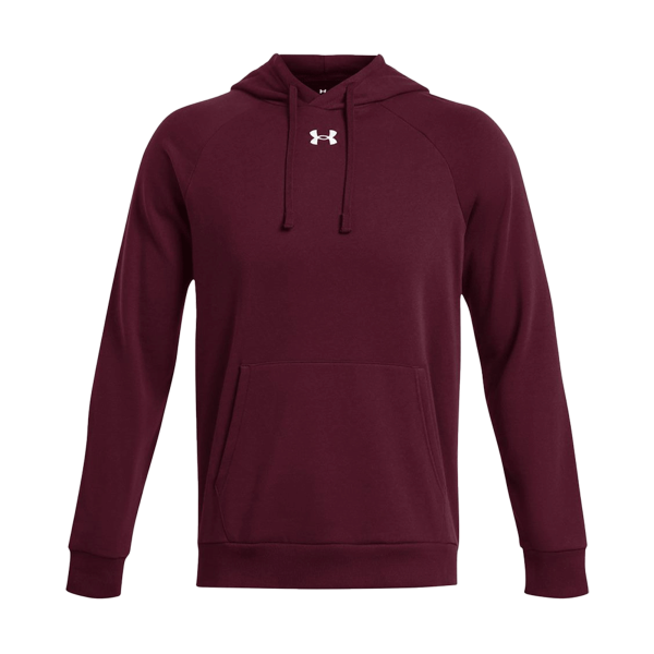 Under Armour Men's Rival Fleece Hooded Sweatshirt, Maroon / White, Front view