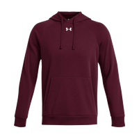 Under Armour Men's Rival Fleece Hooded Sweatshirt, Maroon / White, Front view
