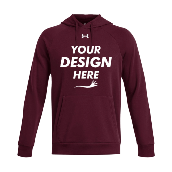 Under Armour Men's Rival Fleece Hooded Sweatshirt, Maroon / White, Front view, Mockup