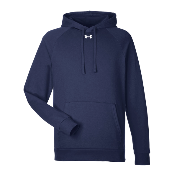 Under Armour Men's Rival Fleece Hooded Sweatshirt, Midnight Navy / White, Front view