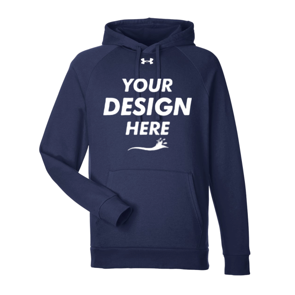 Under Armour Men's Rival Fleece Hooded Sweatshirt, Midnight Navy / White, Front view, Mockup