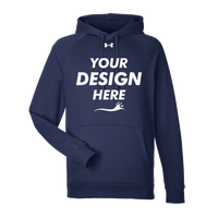 Under Armour Men's Rival Fleece Hooded Sweatshirt, Midnight Navy / White, Front view, Mockup