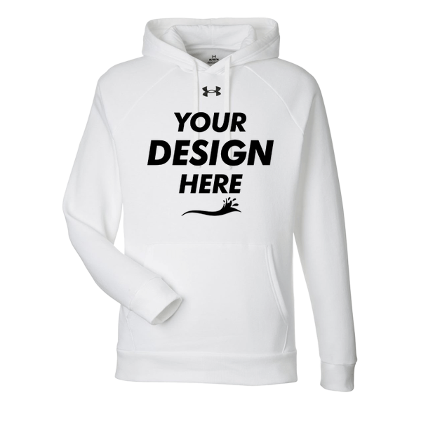 Under Armour Men's Rival Fleece Hooded Sweatshirt, White / Black, Front view, Mockup