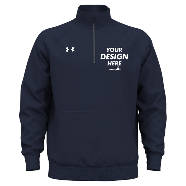 Under Armour Men's Rival Fleece Quarter-Zip Pullover, Midnight Navy / White, Front view, Mockup