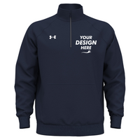 Under Armour Men's Rival Fleece Quarter-Zip Pullover, Midnight Navy / White, Front view, Mockup
