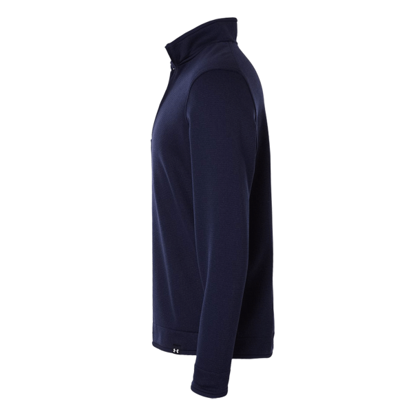 Under Armour Men's Storm Sweater Fleece Quarter-Zip Pullover, Midnight Navy / White, Left Sleeve view