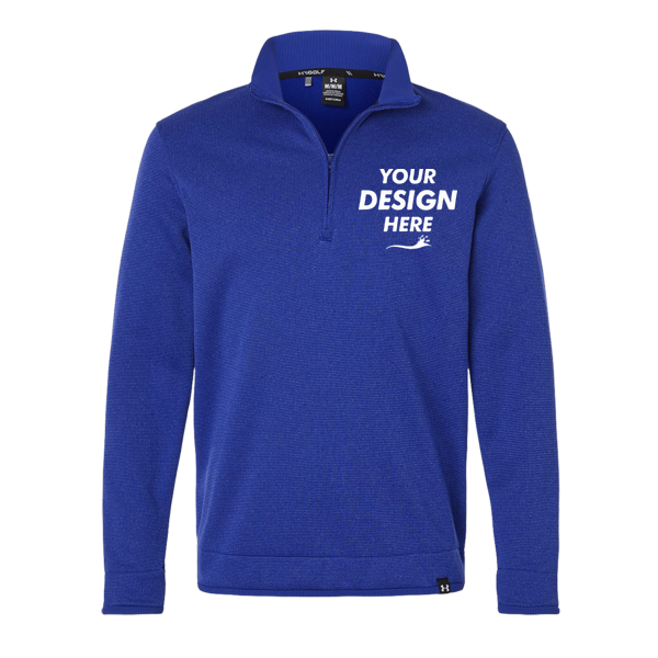 Under Armour Men's Storm Sweater Fleece Quarter-Zip Pullover, Royal / White, Front view, Mockup