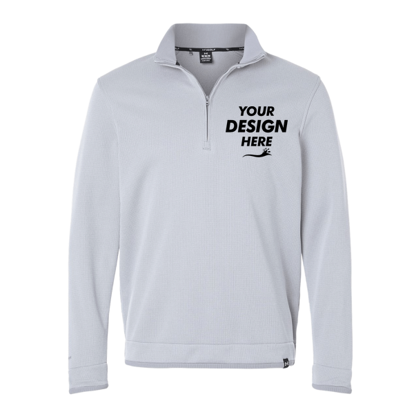 Under Armour Men's Storm Sweater Fleece Quarter-Zip Pullover, Steel / White, Front view, Mockup