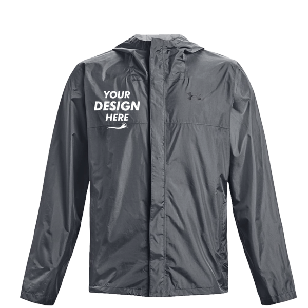 Under Armour Men's Stormproof Cloudstrike 2.0 Jacket, Pitch Grey / Black, Front view, Mockup
