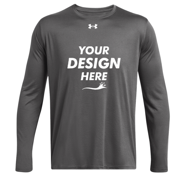 Under Armour Men's Team Tech™ Long Sleeve T-Shirt, Castlerock / White, Front view, Mockup