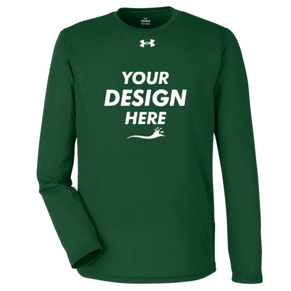 Under Armour Men's Team Tech™ Long Sleeve T-Shirt, Forest Green / White, Front view, Mockup