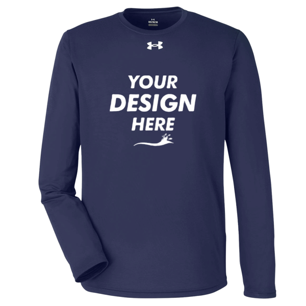 Under Armour Men's Team Tech™ Long Sleeve T-Shirt, Midnight Navy / White, Front view, Mockup