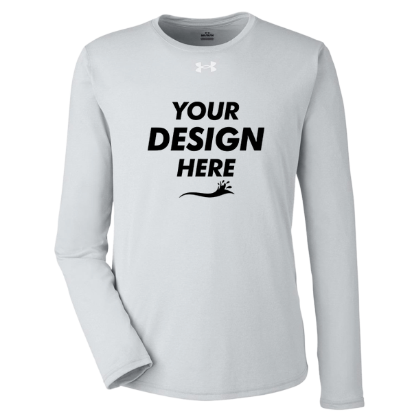 Under Armour Men's Team Tech™ Long Sleeve T-Shirt, Mod Grey Light Heather / White, Front view, Mockup