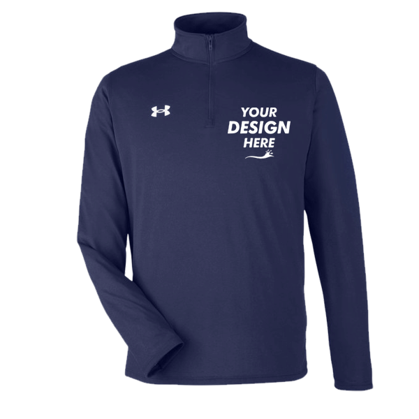 Under Armour Men's Team Tech™ Quarter-Zip Pullover, Midnight Navy / White, Front view, Mockup