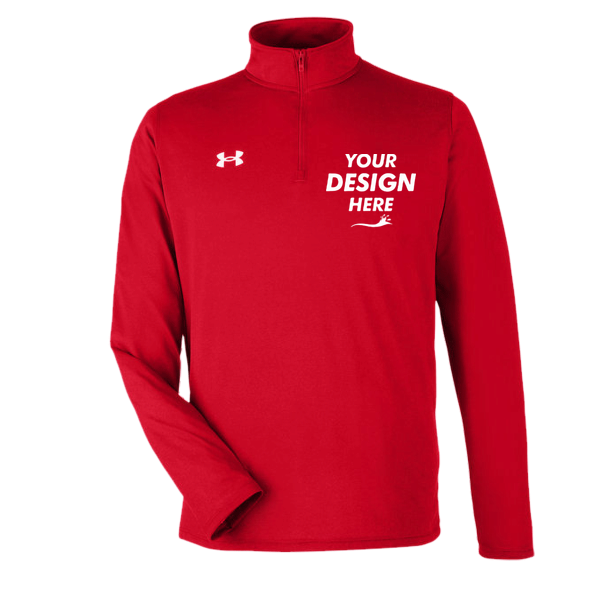 Under Armour Men's Team Tech™ Quarter-Zip Pullover, Red / White, Front view, Mockup