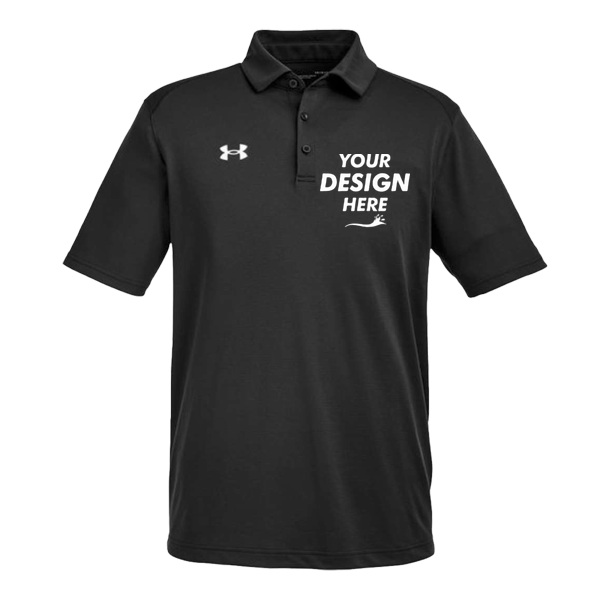 Under Armour Men's Tech™ Polo, Black / White, Front view, Mockup