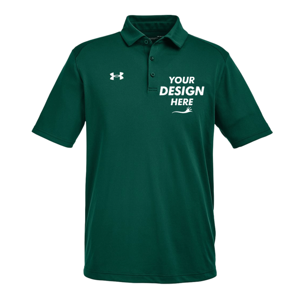 Under Armour Men's Tech™ Polo, Forest Green / White, Front view, Mockup
