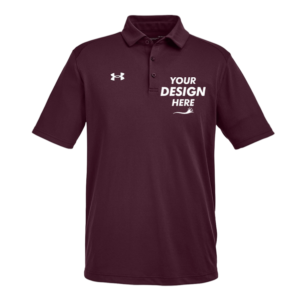 Under Armour Men's Tech™ Polo, Maroon / White, Front view, Mockup