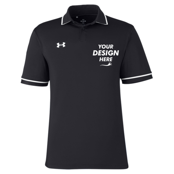 Under Armour Men's Tipped Teams Performance Polo, Black / White, Front view, Mockup
