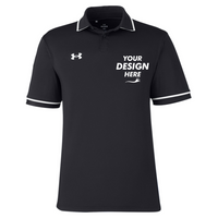 Under Armour Men's Tipped Teams Performance Polo, Black / White, Front view, Mockup