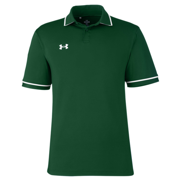 Under Armour Men's Tipped Teams Performance Polo, Forest Green / White, Front view