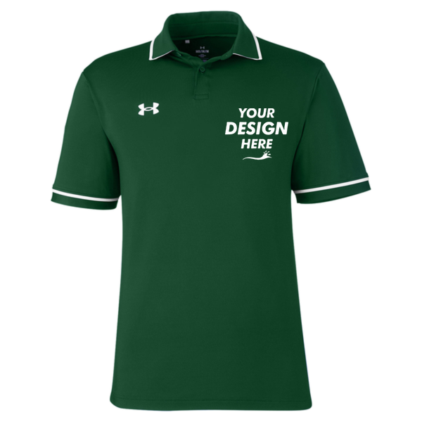 Under Armour Men's Tipped Teams Performance Polo, Forest Green / White, Front view, Mockup