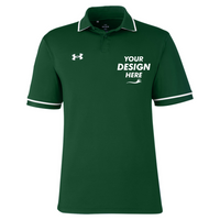 Under Armour Men's Tipped Teams Performance Polo, Forest Green / White, Front view, Mockup