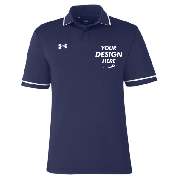 Under Armour Men's Tipped Teams Performance Polo, Midnight Navy / White, Front view, Mockup