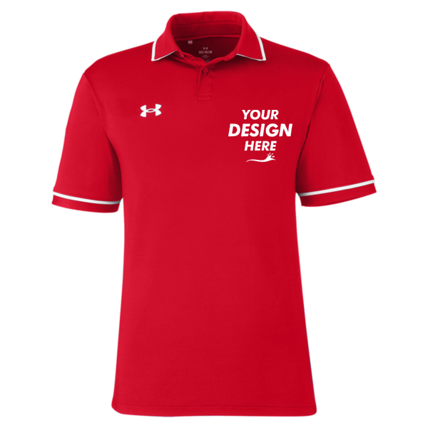 Under Armour Men's Tipped Teams Performance Polo, Red / White, Front view, Mockup