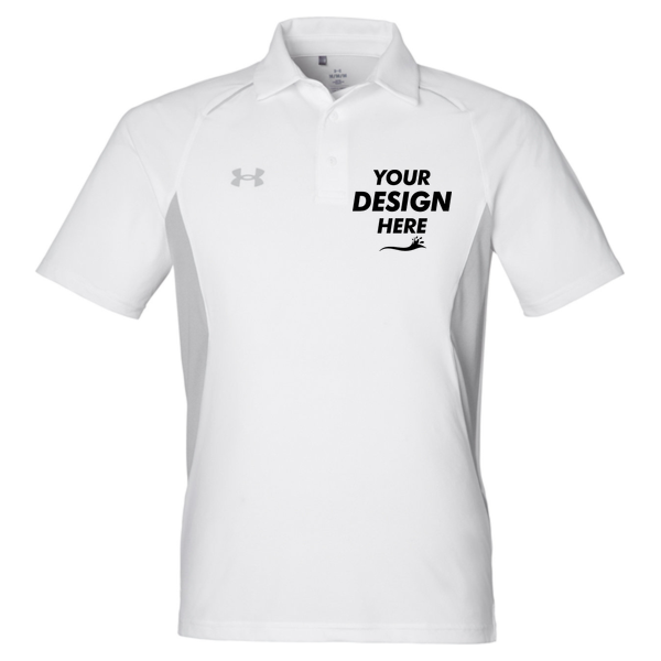 Under Armour Men's Title Polo 2.0, White / Mod Grey, Front view, Mockup