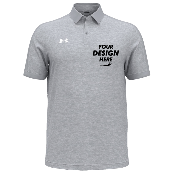 Under Armour Men's Trophy Level Polo, Mod Grey / White, Front view, Mockup