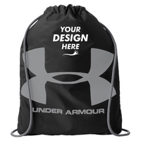 Under Armour Ozsee Sackpack Drawstring Bag, Black / Steel, Front view, Mockup