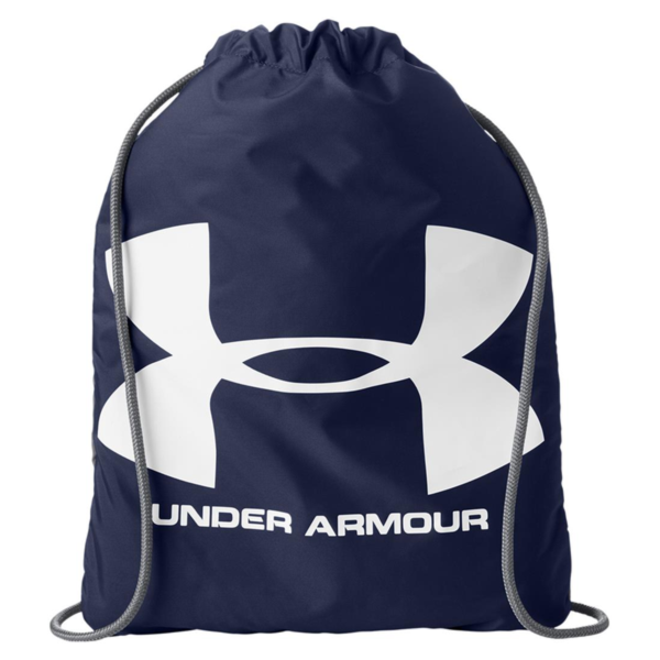 Under Armour Ozsee Sackpack Drawstring Bag, Midnight Navy / White, Front view