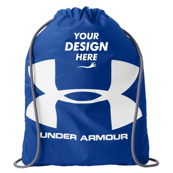 Under Armour Ozsee Sackpack Drawstring Bag, Royal / Steel, Front view, Mockup