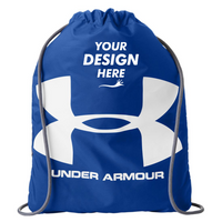 Under Armour Ozsee Sackpack Drawstring Bag, Royal / Steel, Front view, Mockup