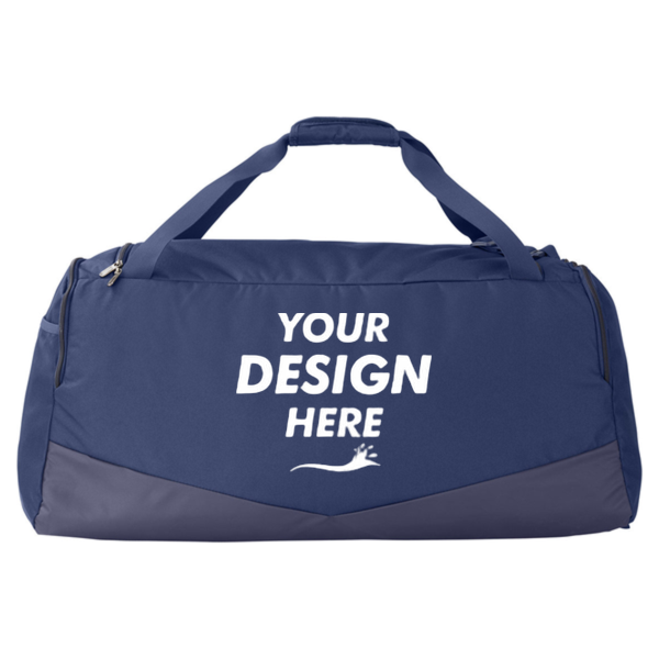 Under Armour Undeniable 5.0 LG Duffel Bag, Midnight Navy / Metallic Silver, Back view, Mockup
