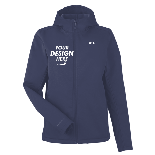 Under Armour Women's ColdGear® Infared Shield 2.0 Hooded Jacket, Midnight Navy / White, Front view, Mockup