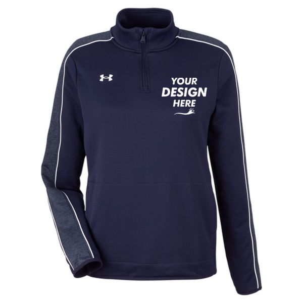 Under Armour Women's Command 2.0 Quarter-Zip Pullover, Midnight Navy / White, Front view, Mockup