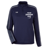 Under Armour Women's Command 2.0 Quarter-Zip Pullover, Midnight Navy / White, Front view, Mockup