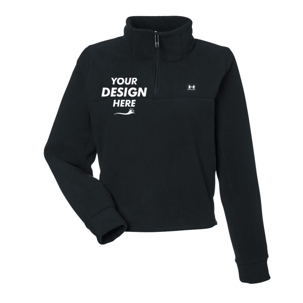 Under Armour Women's Expanse Fleece Half-Zip Pullover, Black / Black, Front view, Mockup