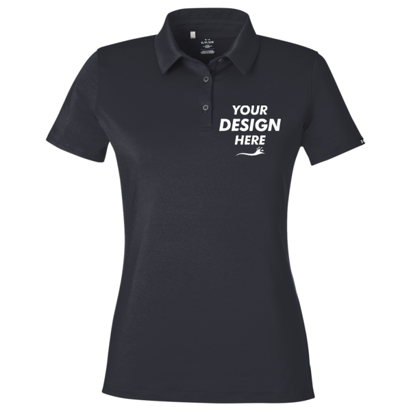 Under Armour Women's Recycled Polo, Black / White, Front view, Mockup
