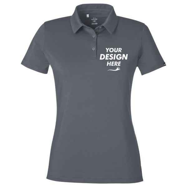 Under Armour Women's Recycled Polo, Castlerock / White, Front view, Mockup