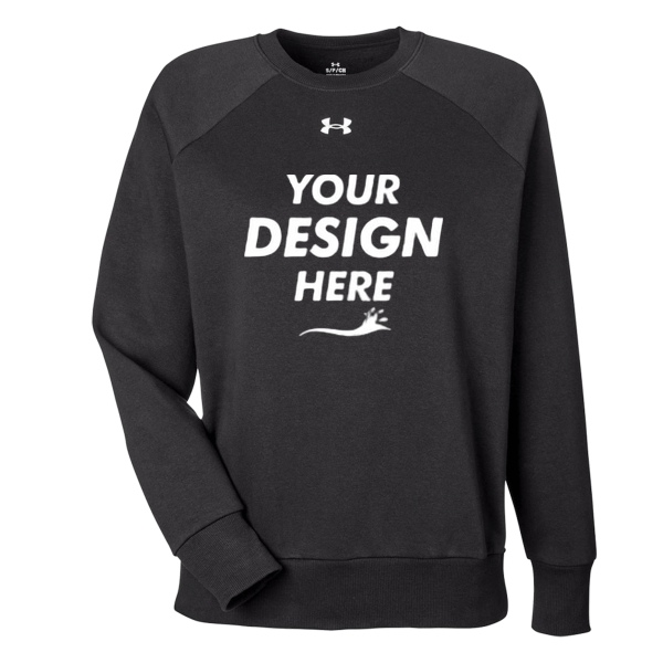 Under Armour Women's Rival Fleece Crewneck Sweatshirt, Black / White, Front view, Mockup