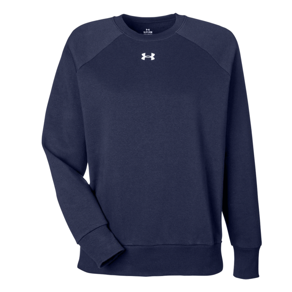 Under Armour Women's Rival Fleece Crewneck Sweatshirt, Midnight Navy / White, Front view